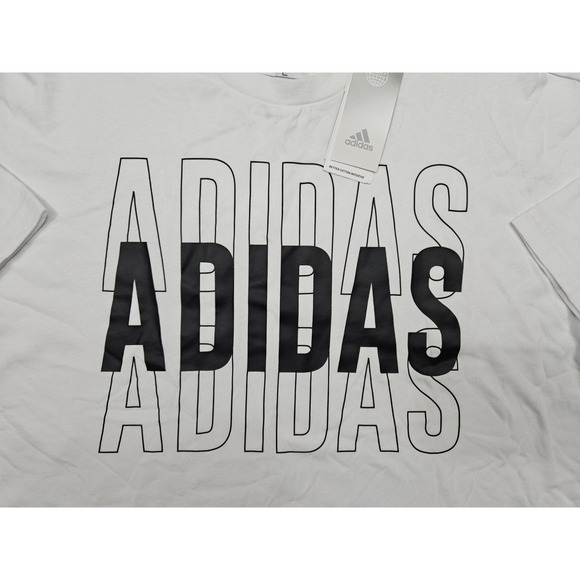 Adidas Graphic Tee Mens Large White Short Sleeve Spell out Loose Fit - Picture 4 of 7